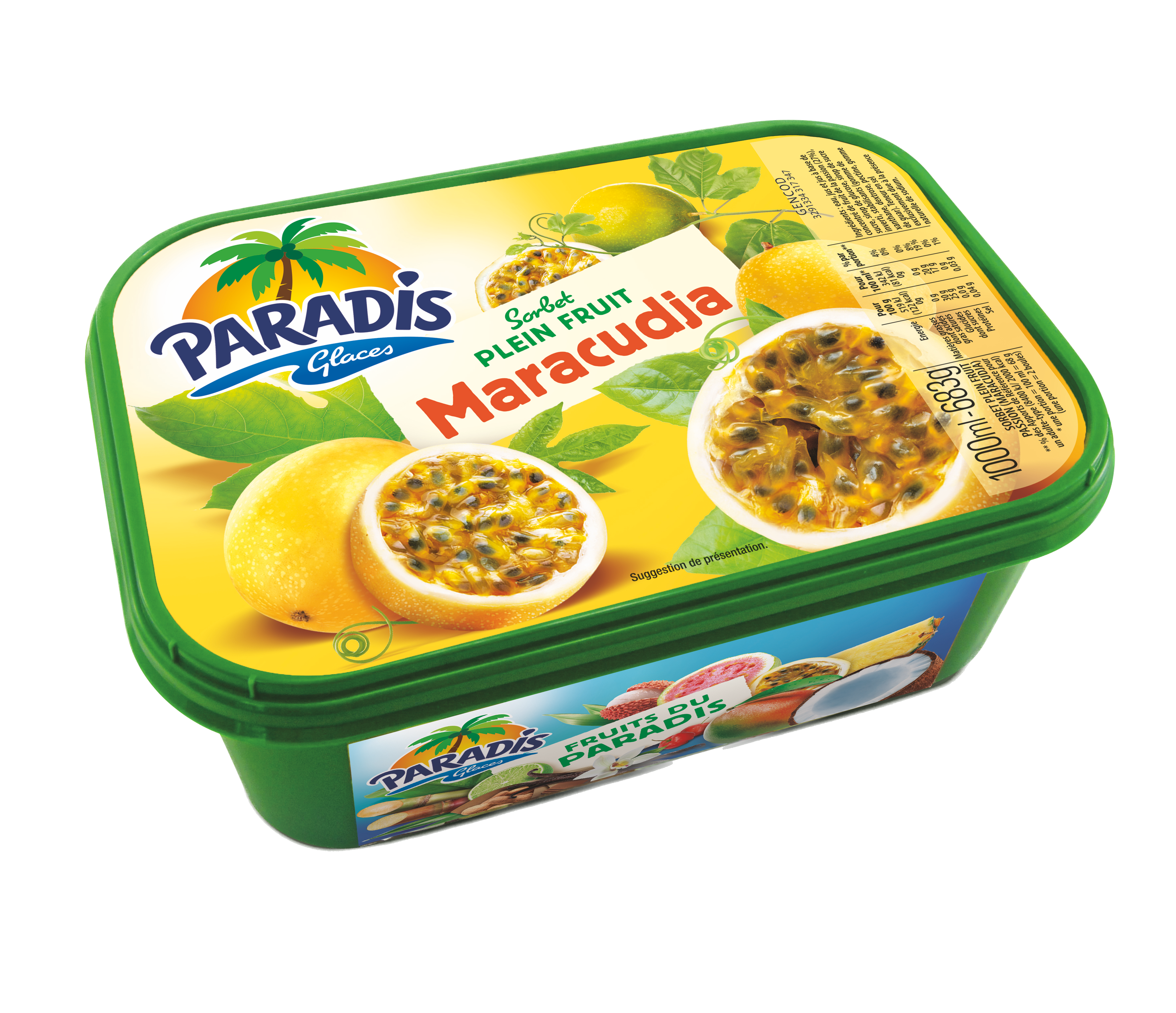 Fruits du Paradis - Glace maracudja Paradis Glaces Martinique - Bac de glace maracudja