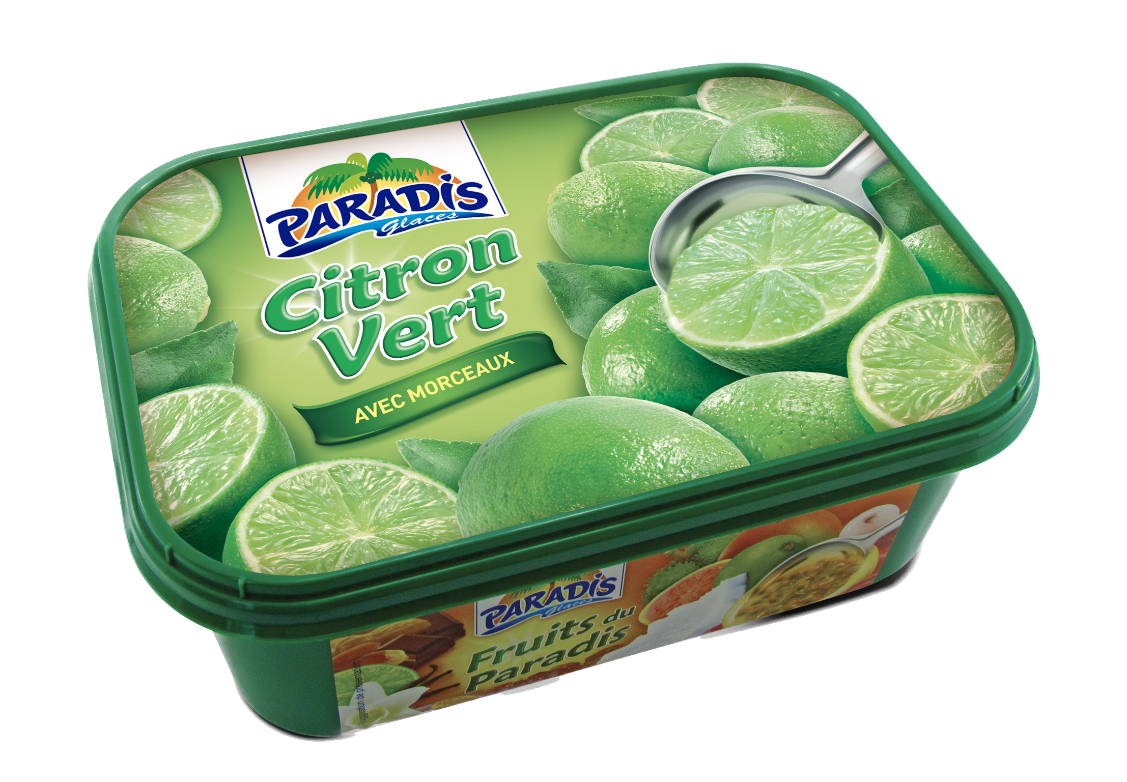 Glace citron vert Paradis Glaces Martinique - Fruits du Paradis - Bac de glace citron vert