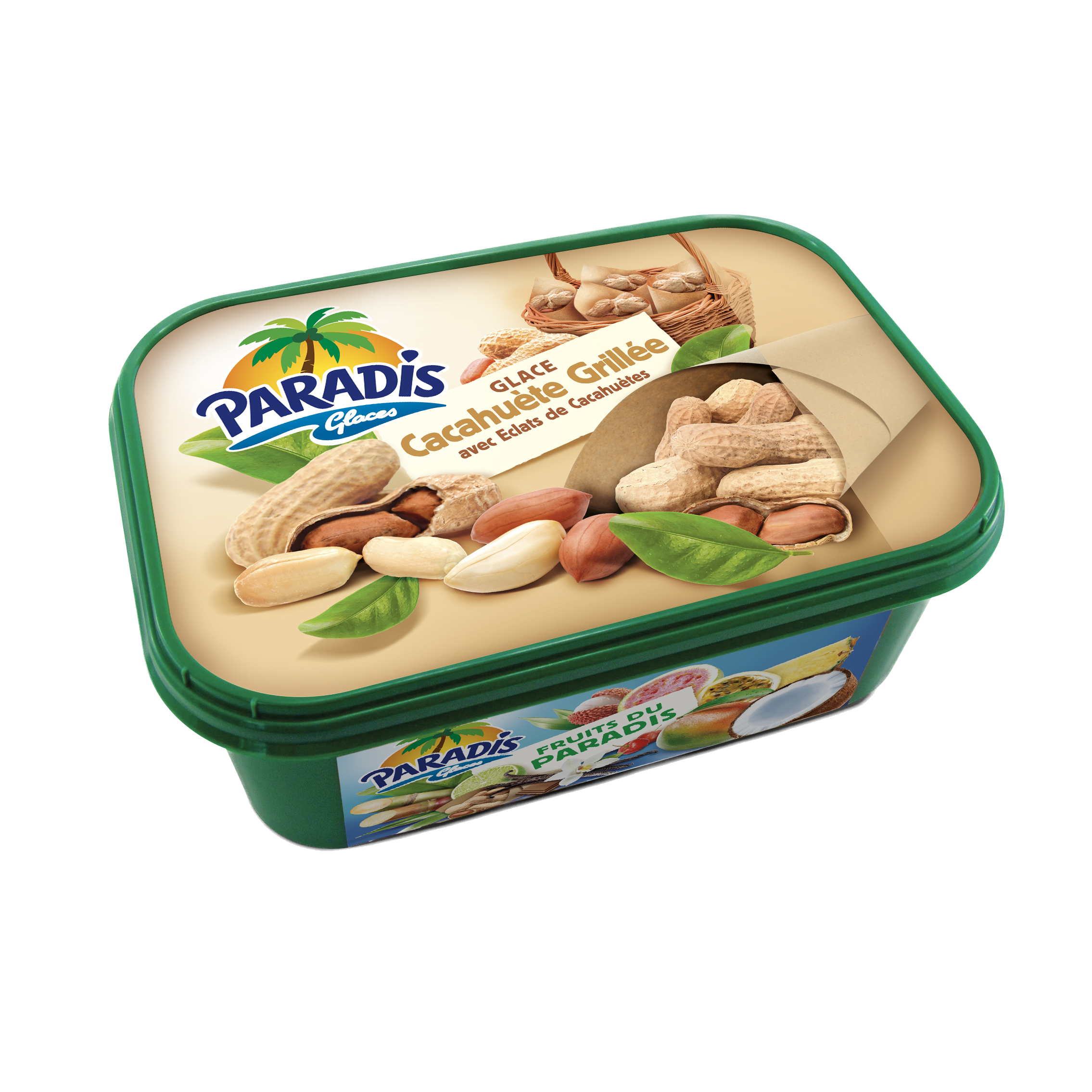 Fruits du Paradis - Glace cacahuète grillée Paradis Glaces Martinique - Bac de glace cacahuète grillée