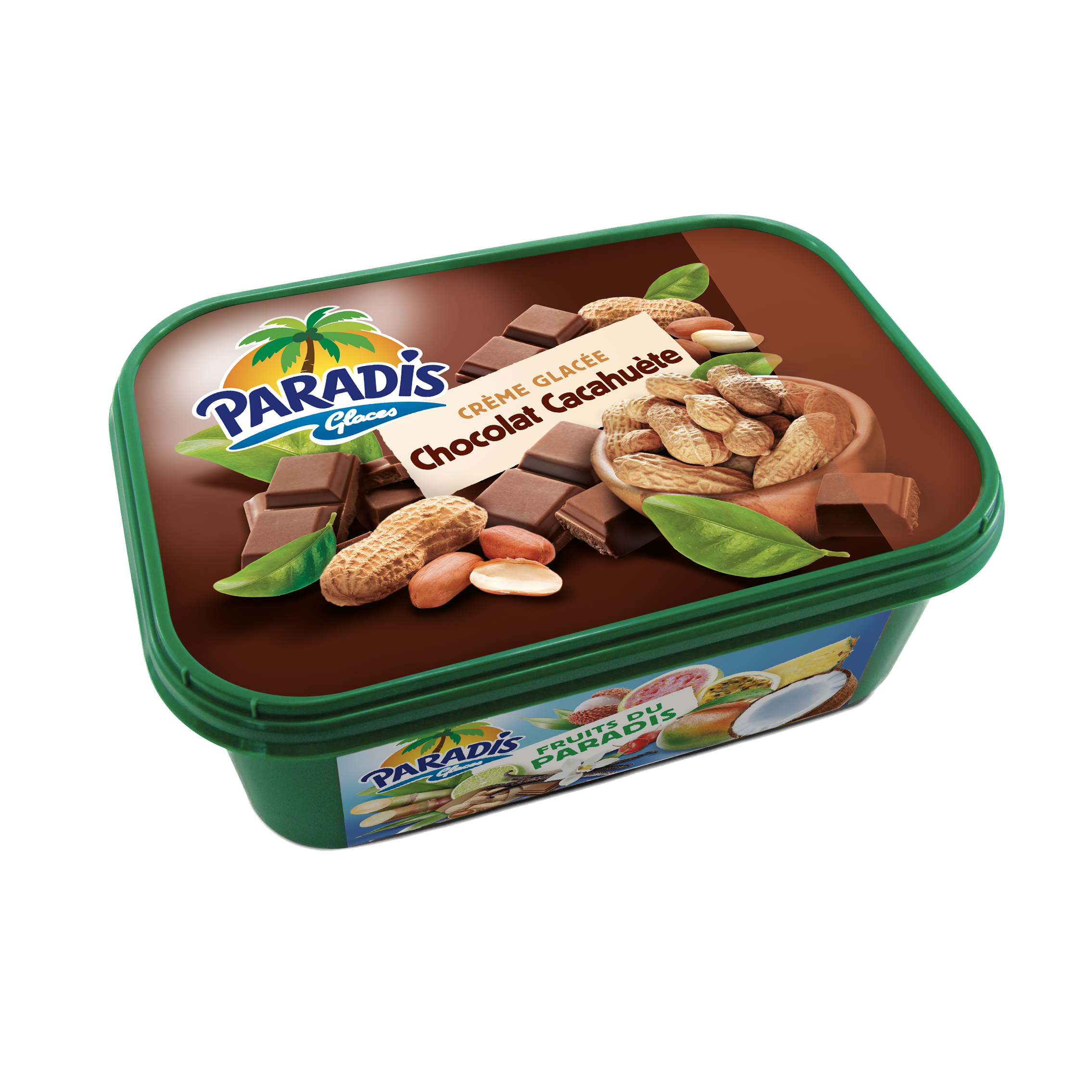 Fruits du Paradis - Glace chocolat cacahuète Paradis Glaces Martinique - Bac de glace cacahuete