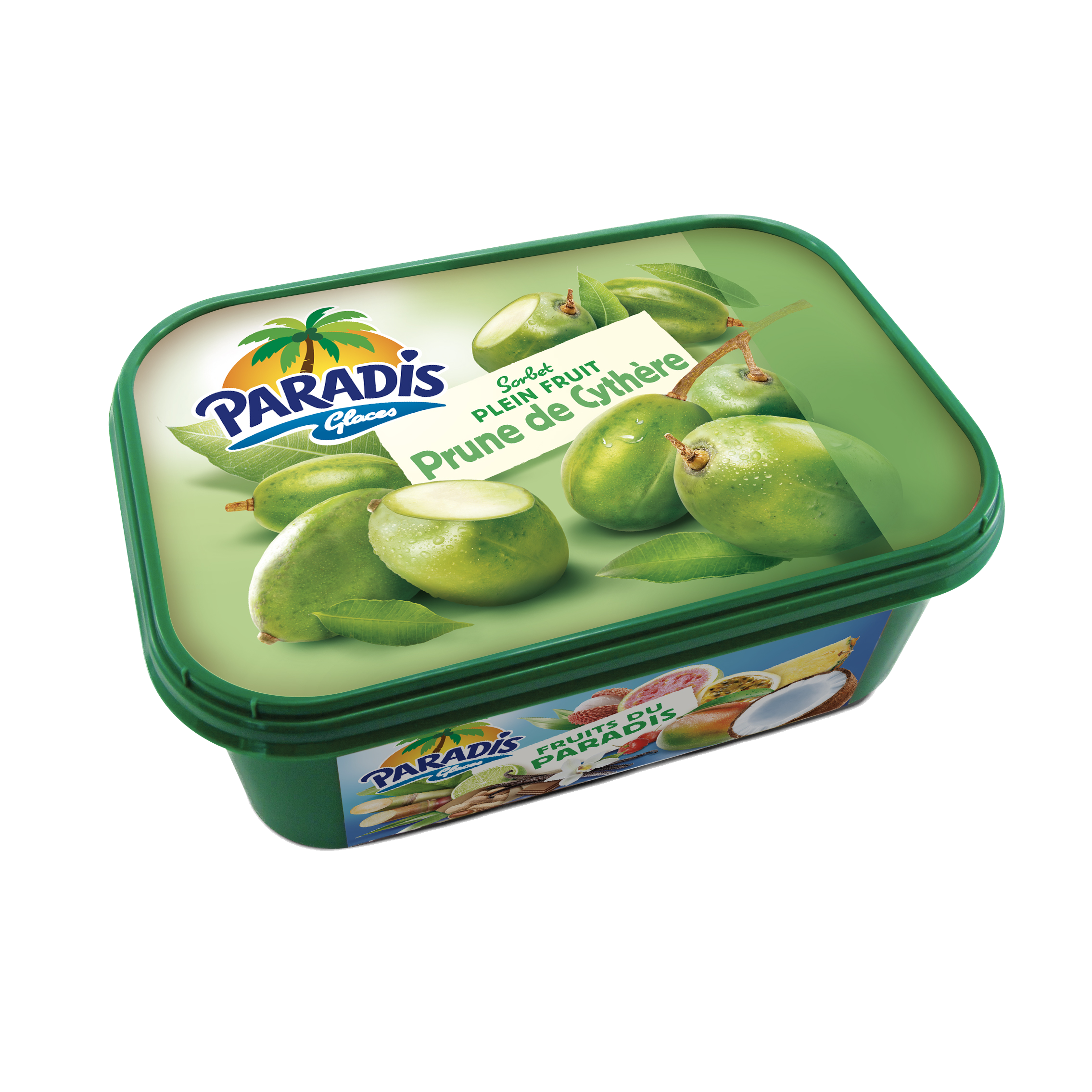 Fruits du Paradis - Glace prune Paradis Glaces Martinique - Bac de glace prune de cythere