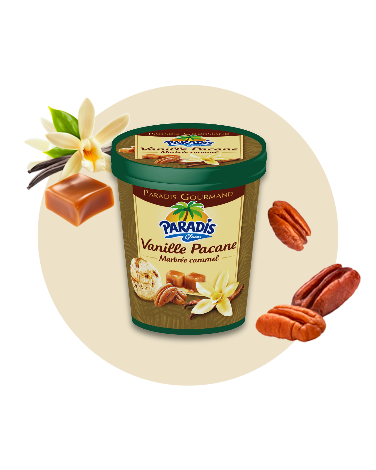 Paradis Gourmand - Pot de glace vanille pacane 500ml Paradis Glaces
